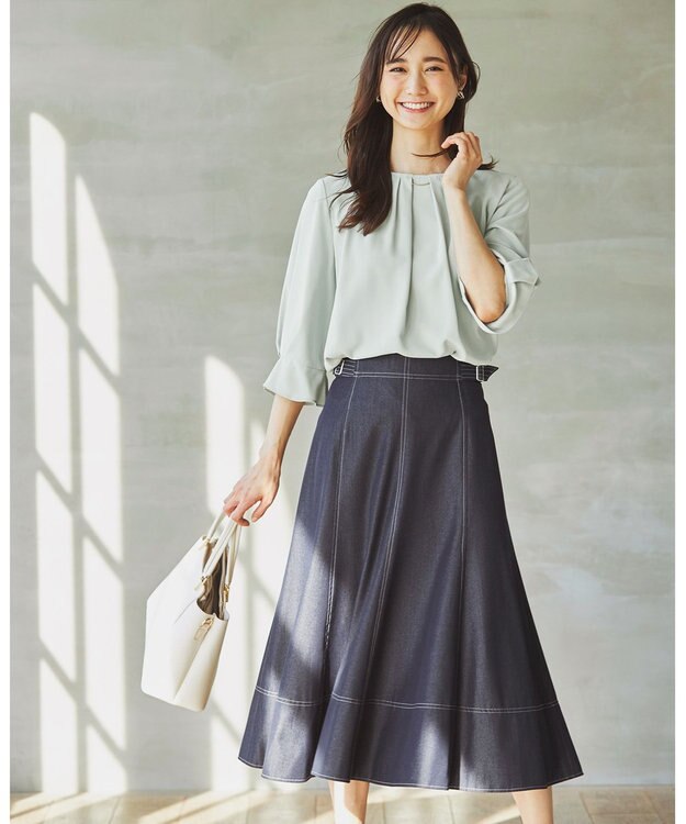 ANY SIS 【洗える】デニムライクシャンブレー スカート シャンブレー