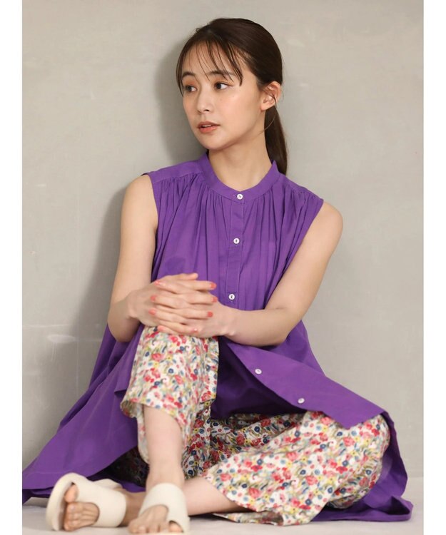 Green Parks インド綿 ノースリーブワンピース Purple