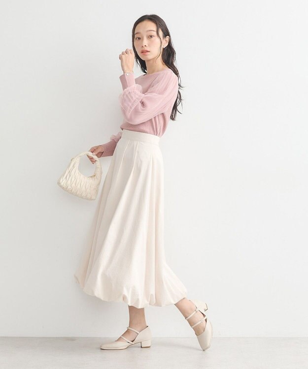 earth music&ecology マジョリカプリーツチュールニットプルオーバー Pink Beige