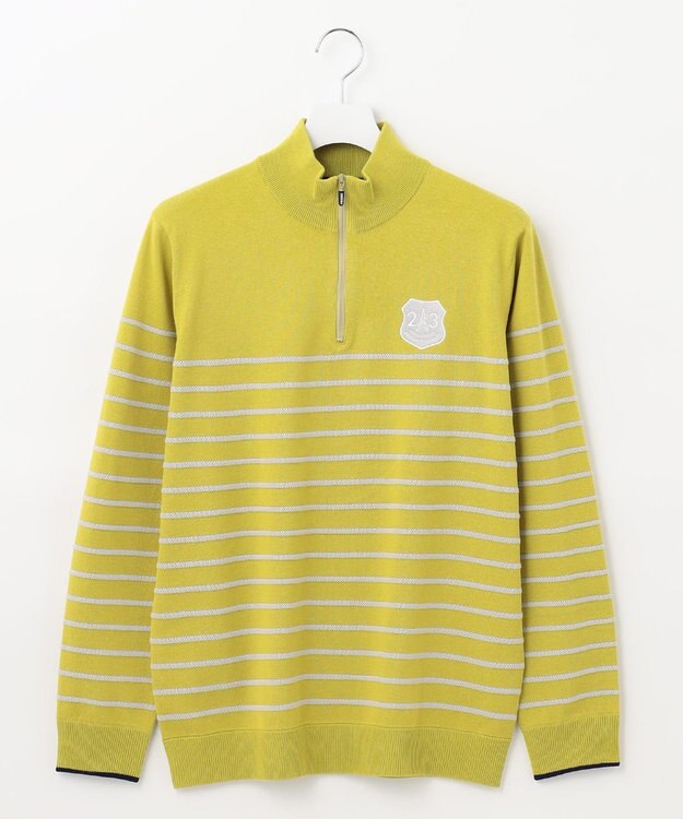 23区GOLF 【MEN】【手洗い可】コットンブレンド ハーフジップ ニット 黄緑系