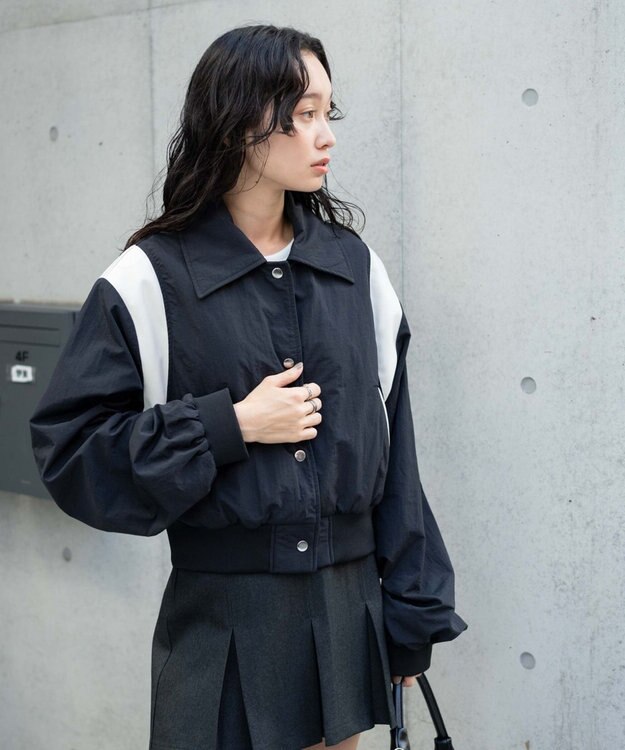 WEGO ナイロン切替ショートスタジャン ブラック