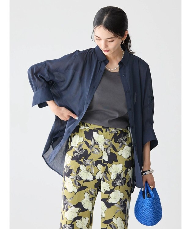 AMERICAN HOLIC 接触冷感５分袖変形ドルマンシアーシャツ Navy