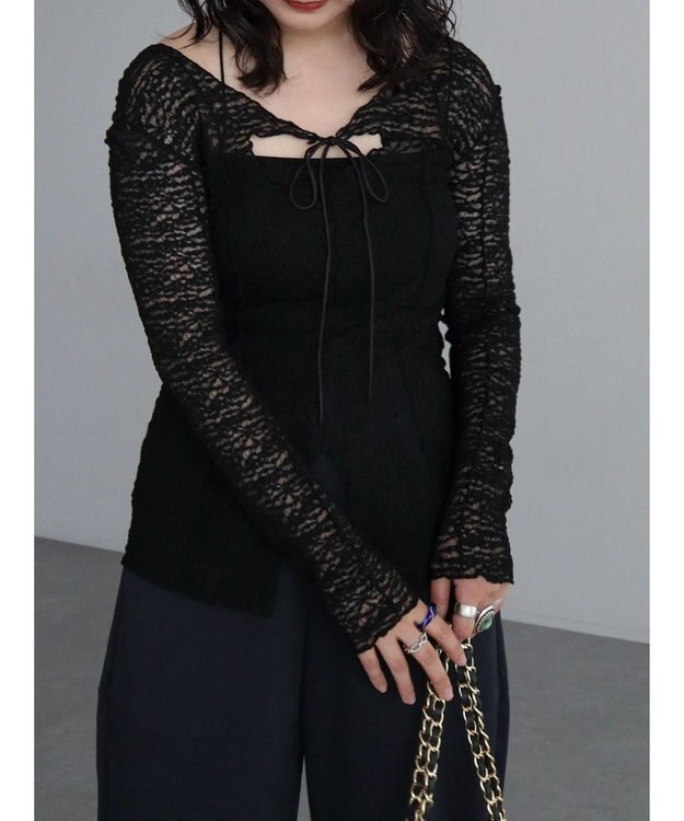 Green Parks カットワークデザインレーストップス Black