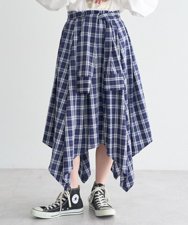 earth music&ecology イレヘムチェックシャツライクスカート Navy