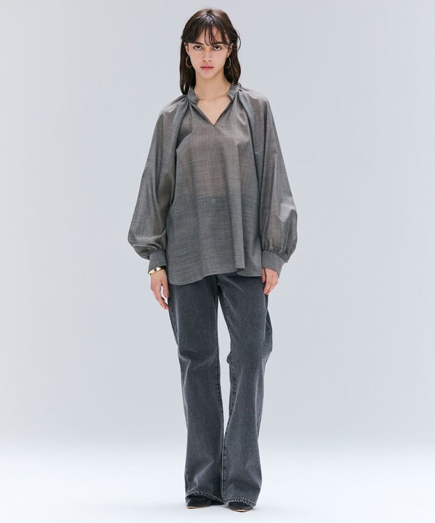 BEIGE， 【洗える】MOYE / シアーウールパフスリーブブラウス Charcoal