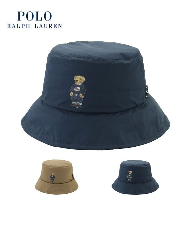 MOONBAT POLO RALPH LAUREN レインハット FLAG BEAR 撥水 ポケッタブル ネイビーブルー
