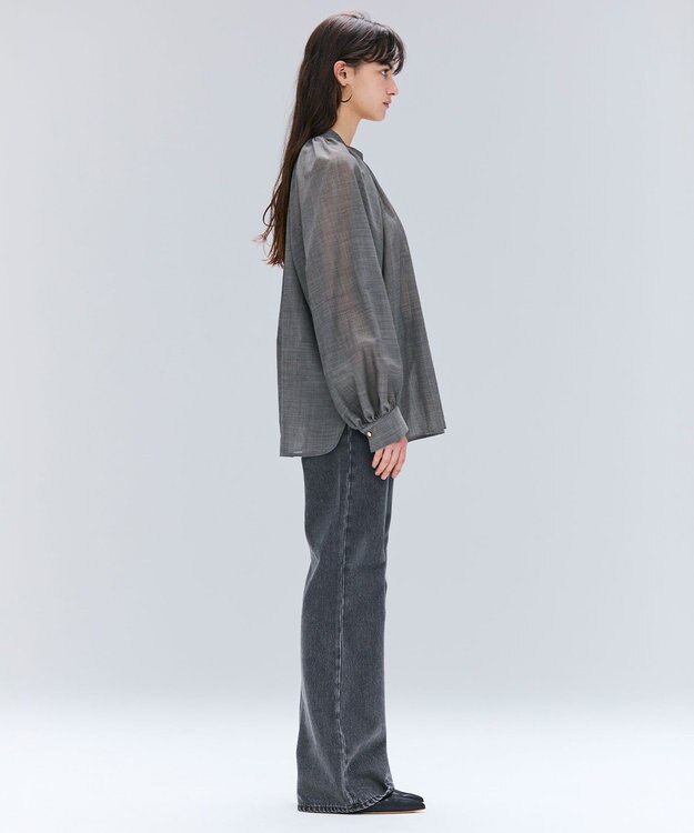 BEIGE， 【洗える】MOYE / シアーウールパフスリーブブラウス Charcoal