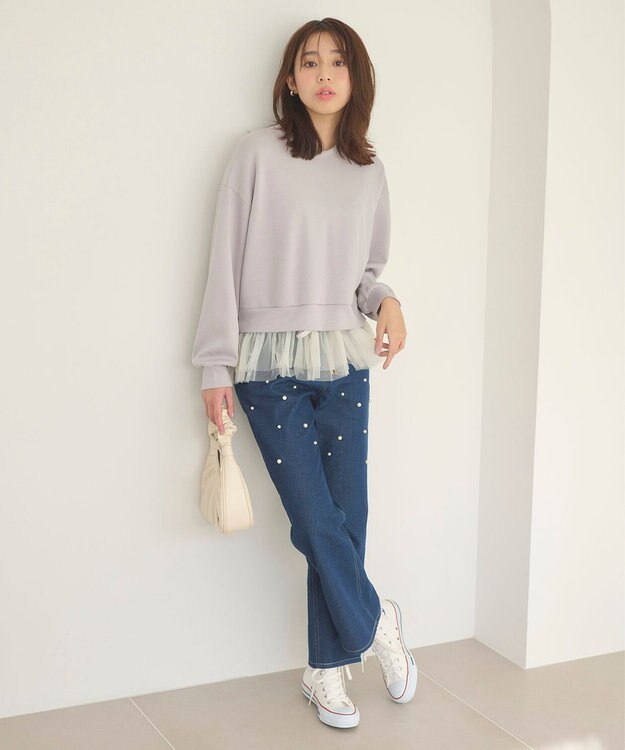 Feroux チュールコンビダンボール プルオーバー ライトグレー系