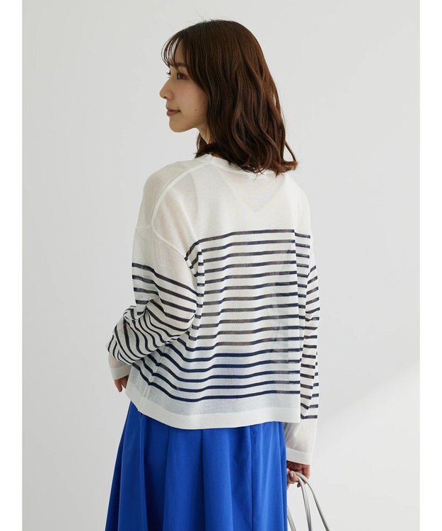 Green Parks シアーボーダーニットプルオーバー Navy