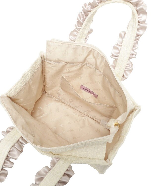 Maison de FLEUR ツイードフリルハンドルスクエアトートバッグ Ivory