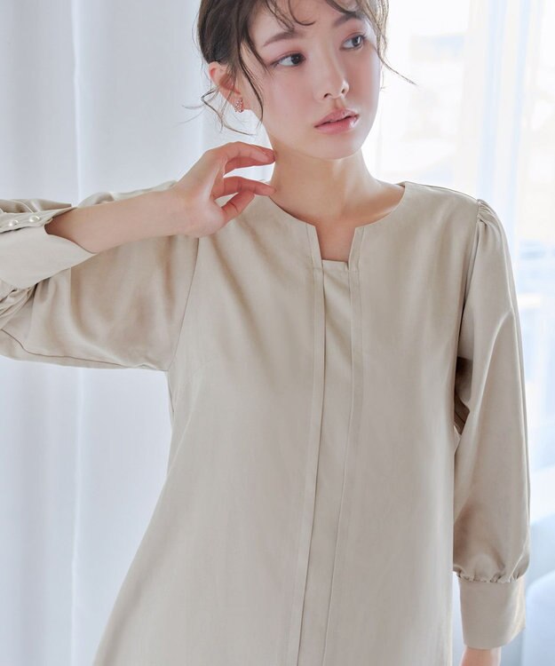 Tiaclasse 【洗える】ピーチスキンAラインワンピース グレージュ