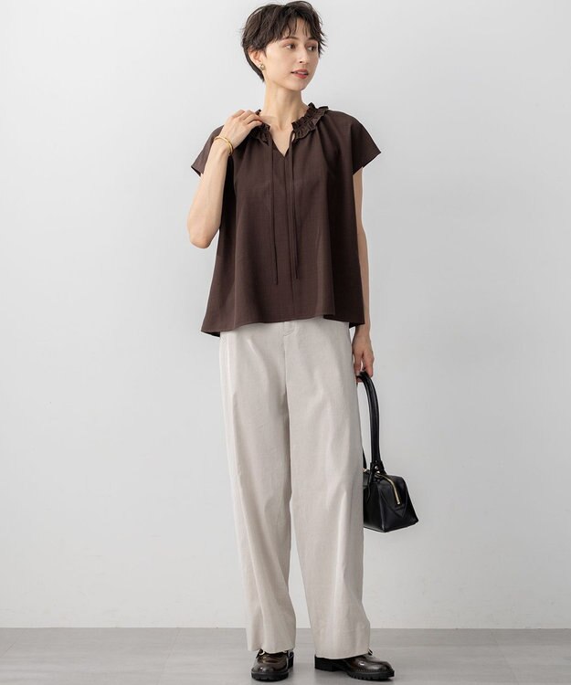 23区 【Oggi5月号掲載/洗える】リネンレーヨンストレッチ ワイド パンツ ベージュ系