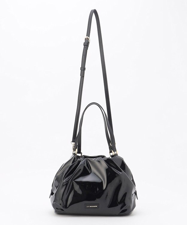 LA BAGAGERIE ソフトエナメル2WAYハンドバッグ Mサイズ ブラック
