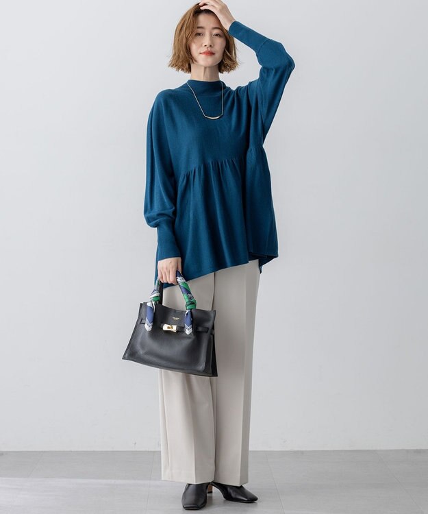 23区 【洗える】ウールギャザー ドルマンスリーブ ニット ピーコックグリーン系