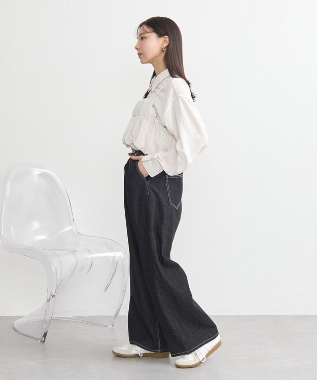 earth music&ecology ＳＥＴ２点起毛ストライプシャツ＋バルーンビスチェ Off White