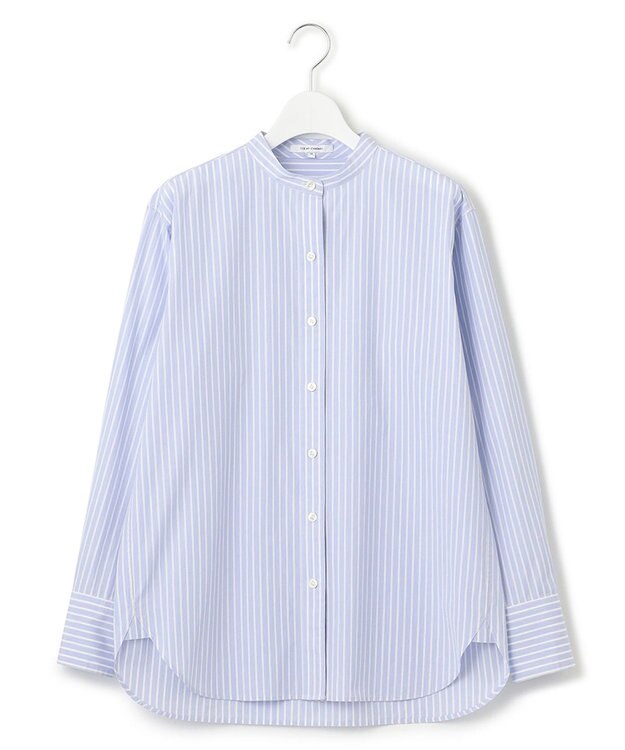 23区 S 【洗える】CANCLINI バンドカラー シャツ サックスブルーストライプ