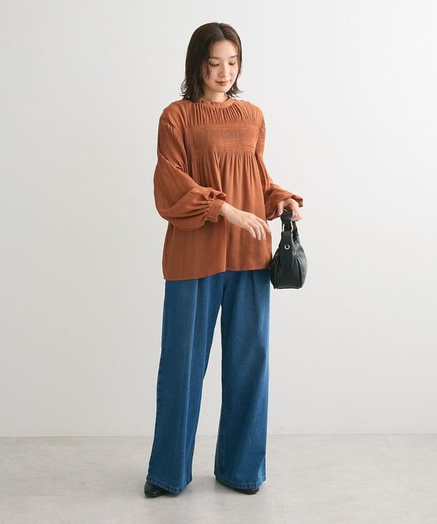 Green Parks マジョリカプリーツブラウス Brick Red