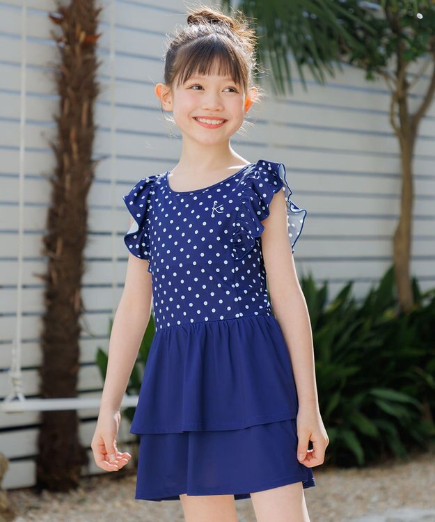 組曲 KIDS 【SS-Lサイズ】 フリルスカートスイムウェア(ワンピース) ネイビー