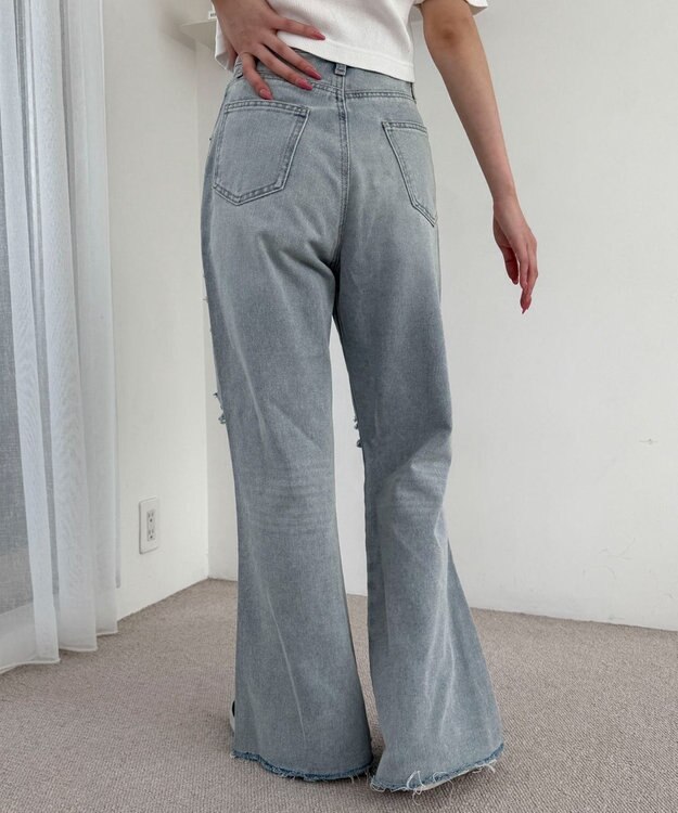 WEGO ダメージフレアデニムパンツ デニム淡加工色