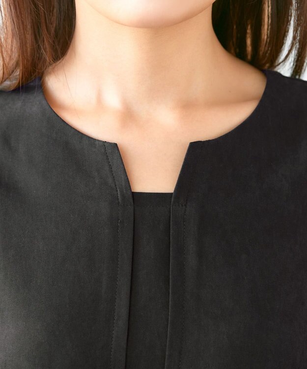 Tiaclasse 【洗える】ピーチスキンAラインワンピース チャコールグレー