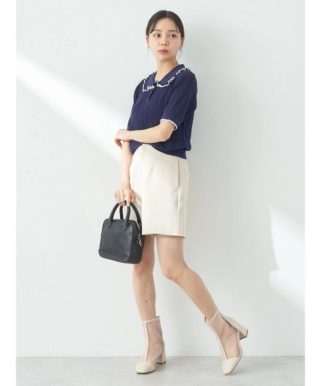 earth music&ecology フリルニットポロ Navy