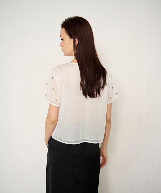 GRACE CONTINENTAL ビジューチュールトップ ホワイト