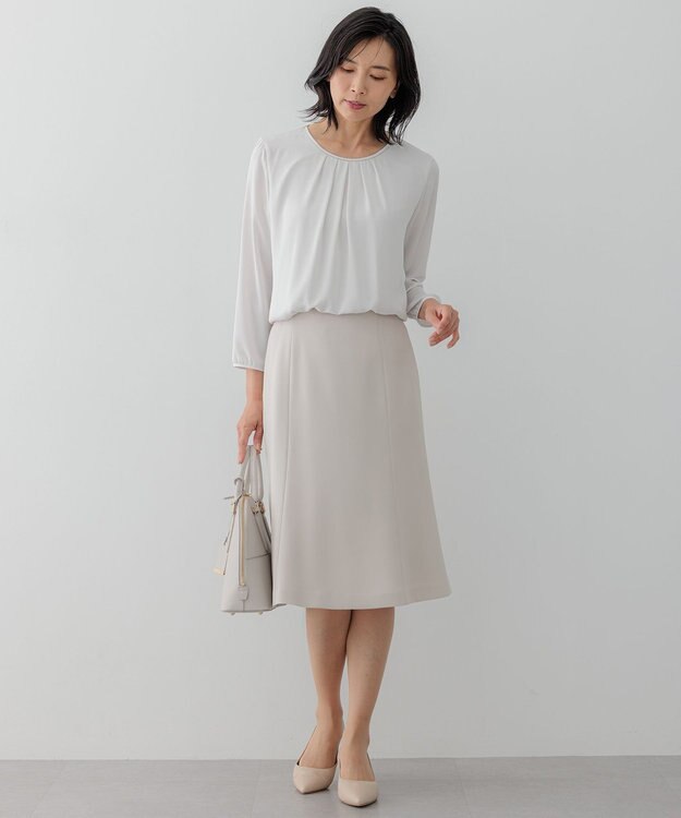 23区 【セットアップ対応】トリアセダブルジョーゼット スカート ベージュ系