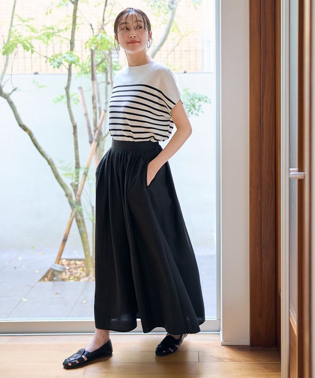 ANY 【新色追加/14色展開】アクリルガーターフレンチスリーブニット オフ×ブラック