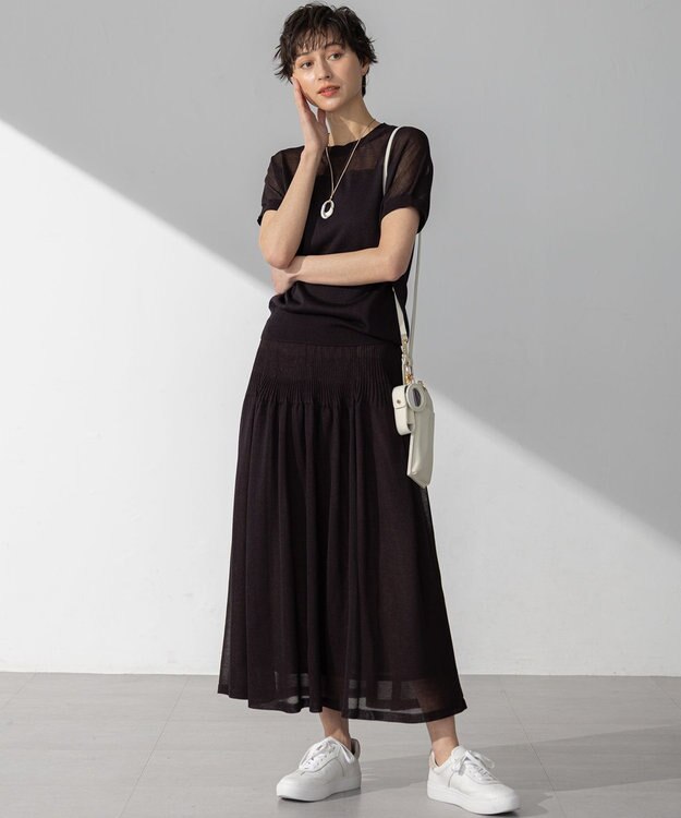 23区 【洗える】シャイニーシアー ドルマン ニット ダークブラウン系