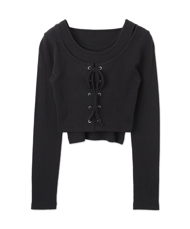 WEGO ヴィンテージライクレースアップトップス ブラック