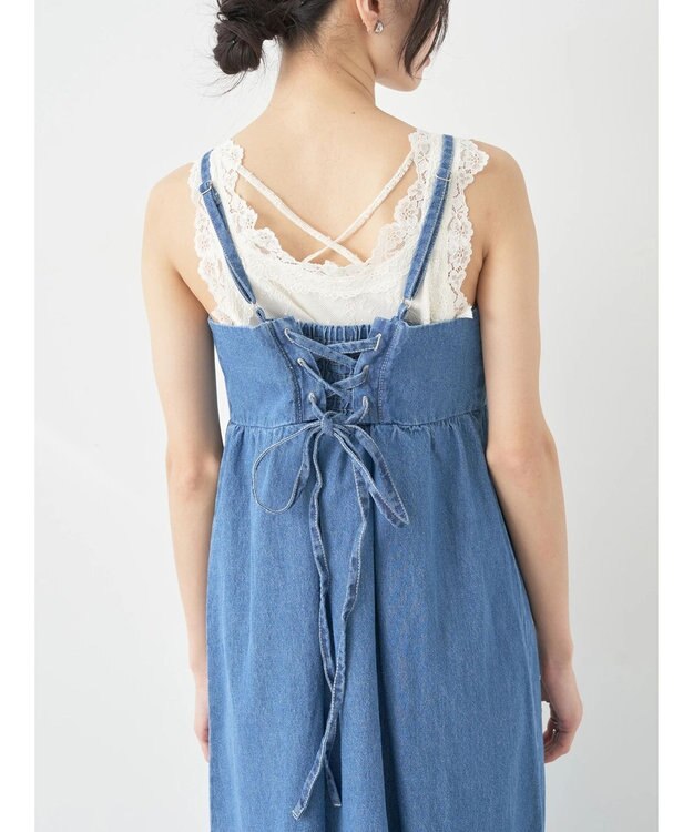 earth music&ecology デニムバックレースアップワンピース Light Indigo