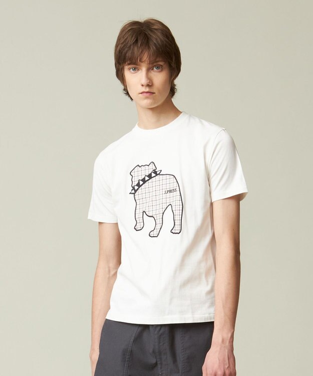 J.PRESS MEN 【UNISEX】ファブリックワッペン バックブルTシャツ ホワイト系