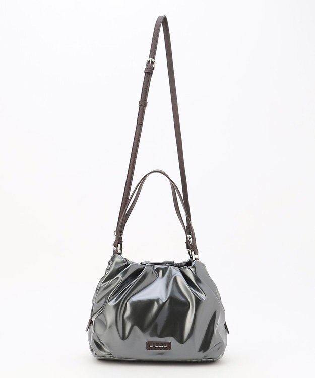 LA BAGAGERIE ソフトエナメル2WAYハンドバッグ Mサイズ ガンメタリック