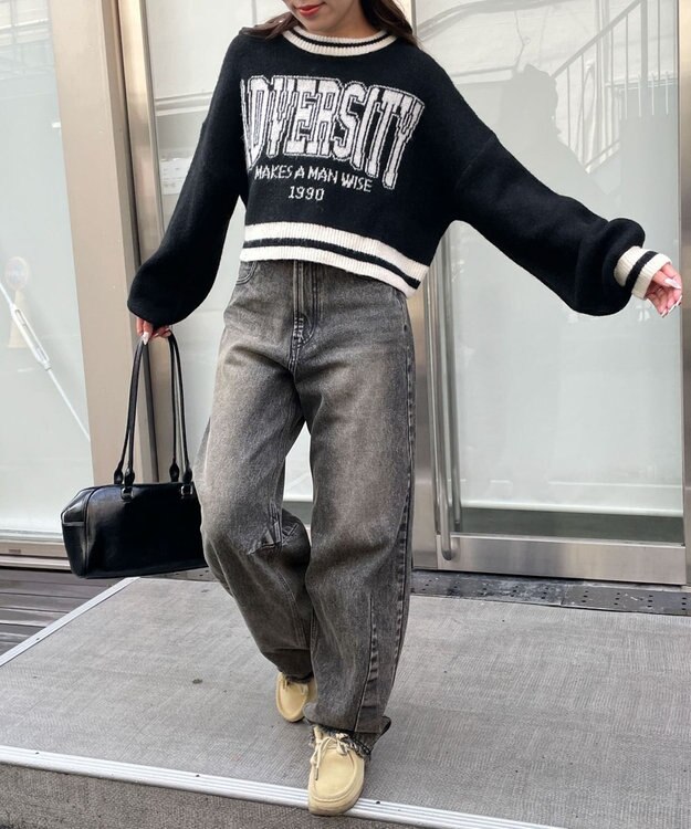 WEGO ラインリブフラッフィーショートニット ブラック