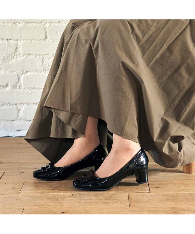 Riz raffinee <Riz raffinee>【レイン対応】スクエアトゥレインパンプス ブラックエナメル