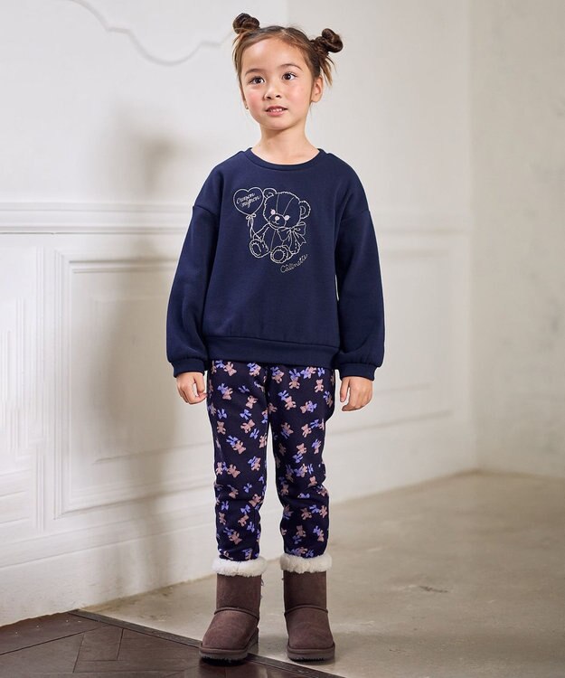 ANY KIDS 7days 裏シャギー 総柄ガーリーパンツ ネイビー×クマ