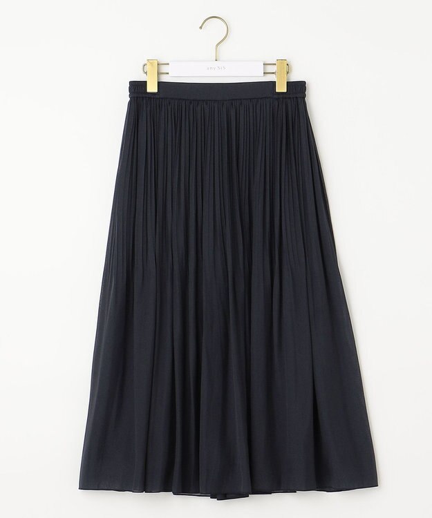 ANY SIS L 【洗える】シャイニープリーツ スカート ネイビー