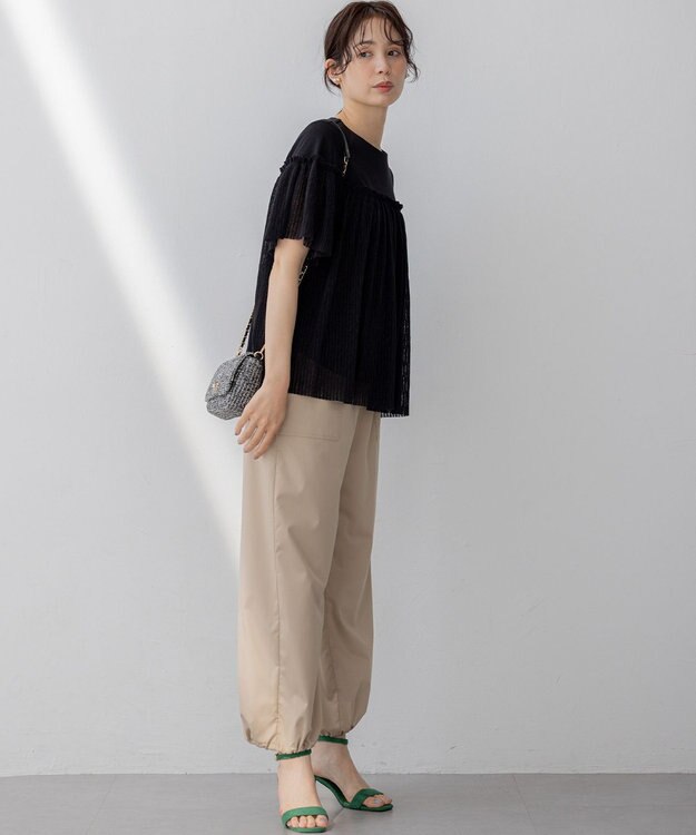 組曲 S プリーツコンビ5分袖 カットソー ブラック系