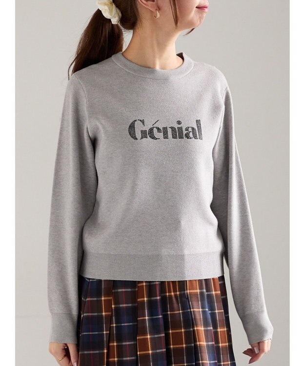 Te chichi ラインストーンレタードニットプルオーバー グレー