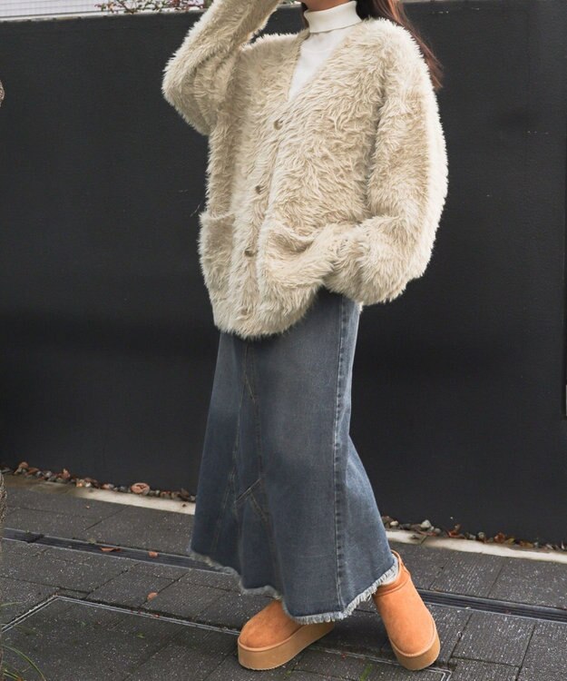 WEGO 【ユニセックス着用ITEM】フェザーカーディガン オフホワイト