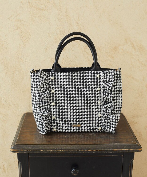 Maison de FLEUR 2Way千鳥柄フリルトートMバッグ Black