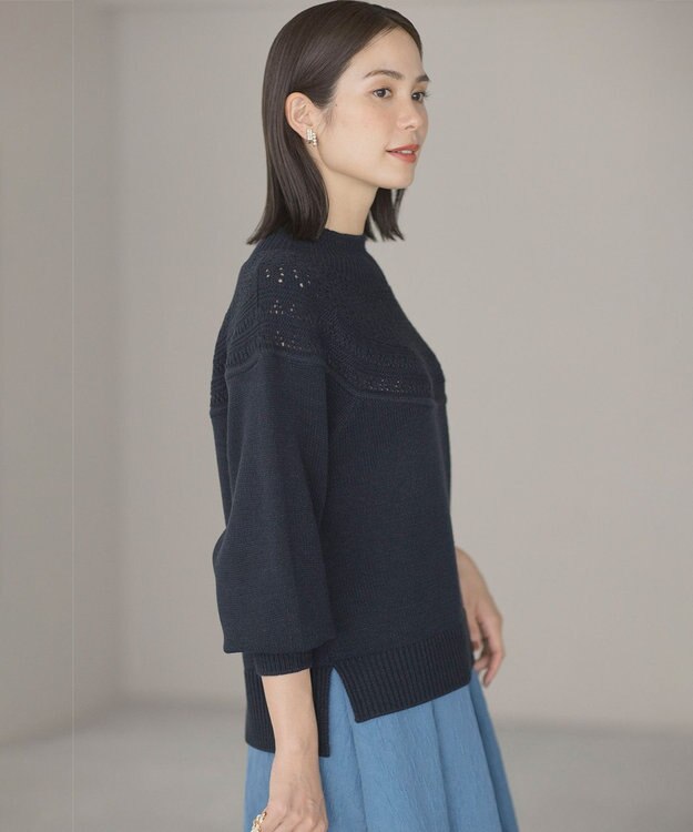 組曲 【WEB限定カラーあり】透かし編みバルキーハイネックニット ネイビー系