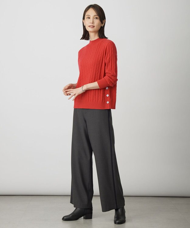 J.PRESS LADIES ジョーゼット裏起毛 ワイド パンツ チャコール×ネイビー系