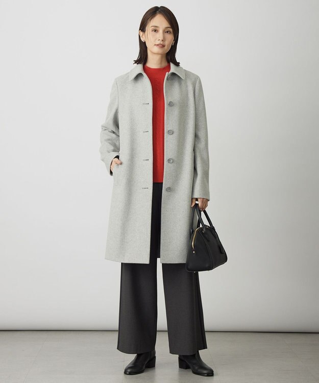 J.PRESS LADIES ジョーゼット裏起毛 ワイド パンツ チャコール×ネイビー系