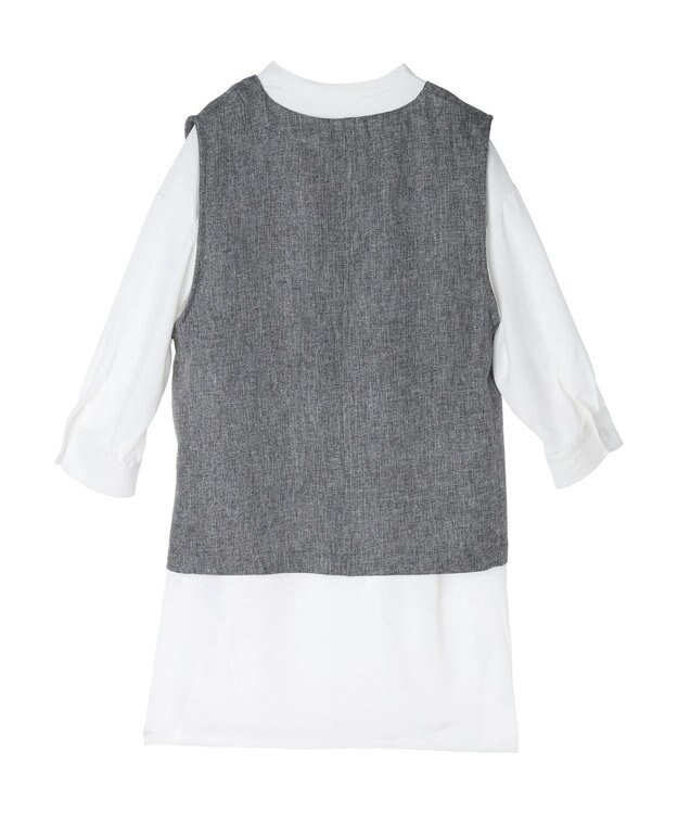 Green Parks ＳＥＴ２点Ｖネックベスト＋７分袖ミディシャツワンピース Gray Mixture