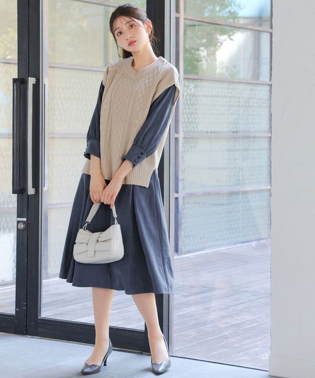 Tiaclasse 【洗える】ピーチスキンAラインワンピース ブルー