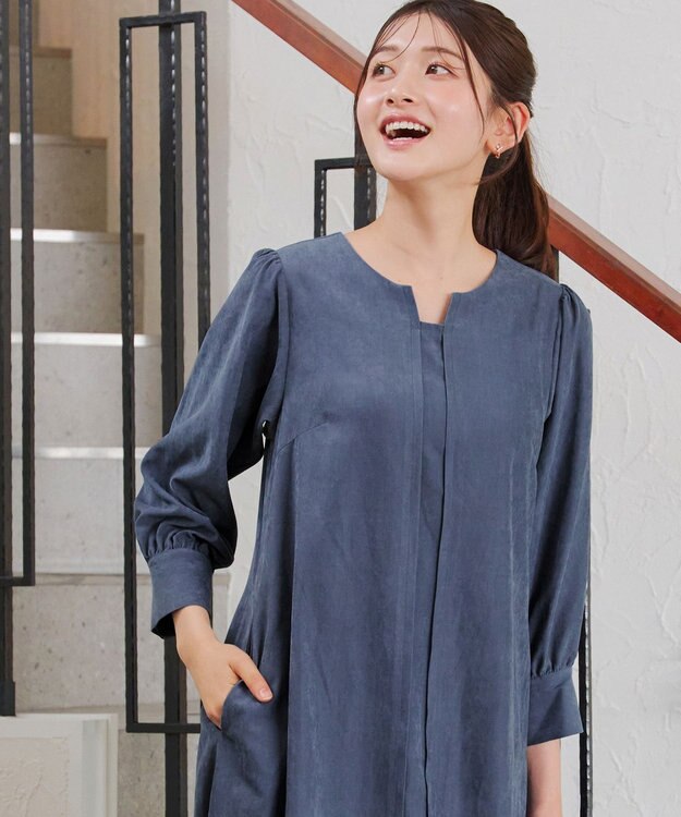 Tiaclasse 【洗える】ピーチスキンAラインワンピース ブルー