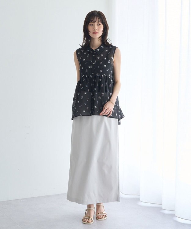 YECCA VECCA シアージャガードペプラムブラウス Black