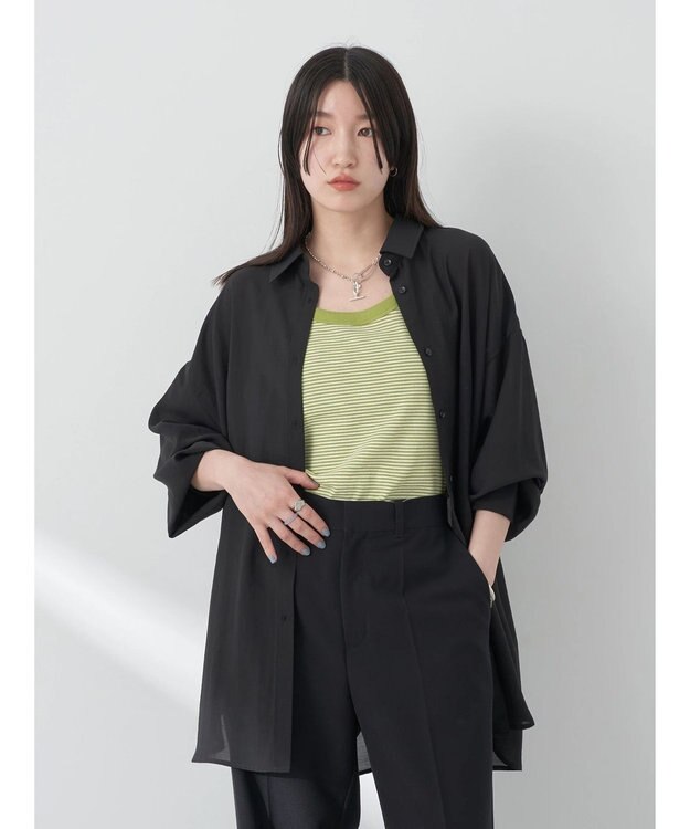 earth music&ecology シアーボーイズライクシャツ Black