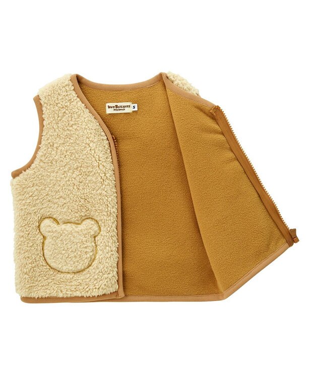 MIKI HOUSE HOT BISCUITS 【70-110cm】 もこくま顔ドン ボアフリースベスト アイボリー